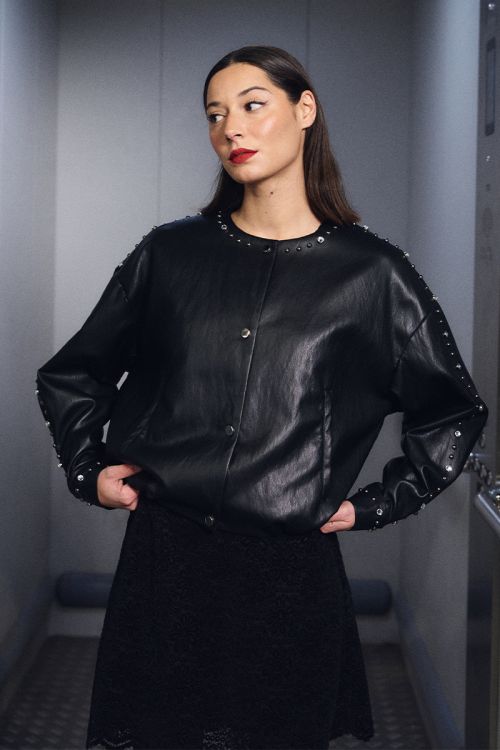 Veste oversize en similicuir, cloutée