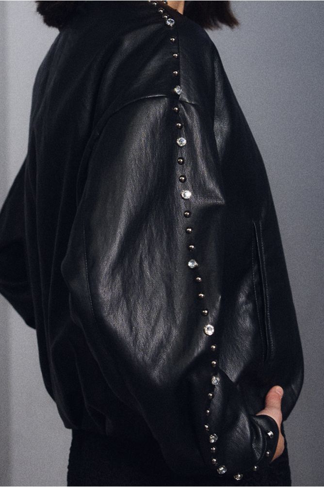 Oversized faux leather jacket, studded