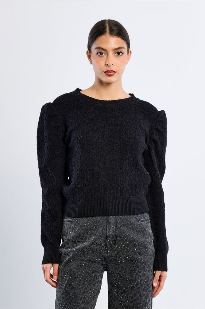 Knitted sweater, balloon sleeves
