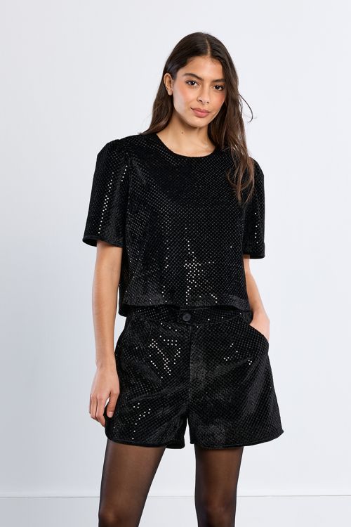 Glittery velvet mini shorts