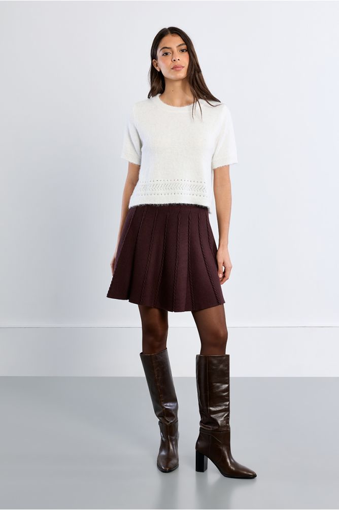 Cable knit mini skirt