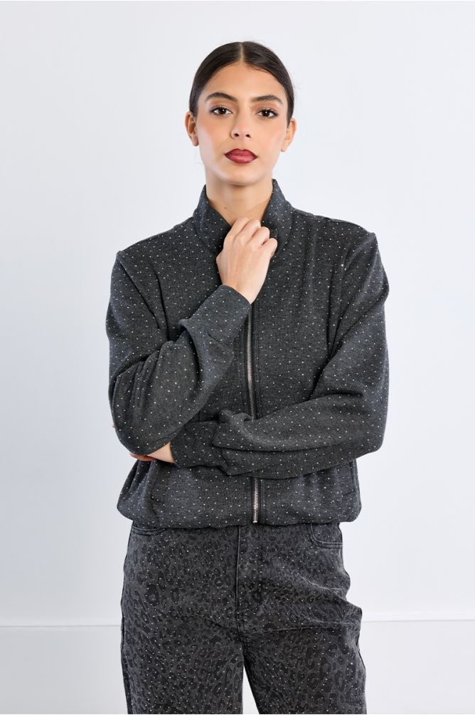 Rhinestone zip-up sports jacket