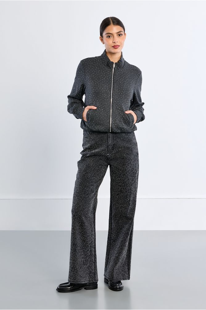 Rhinestone zip-up sports jacket
