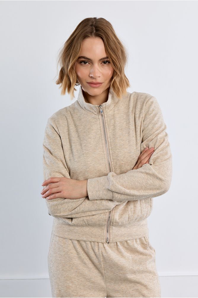 Rhinestone zip-up sports jacket