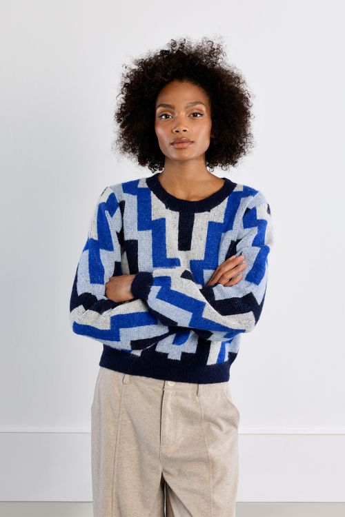 Knitted sweater, geometric pattern