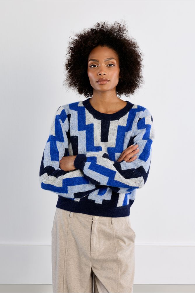 Knitted sweater, geometric pattern