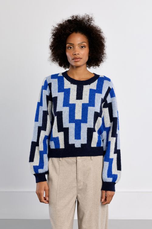 Knitted sweater, geometric pattern