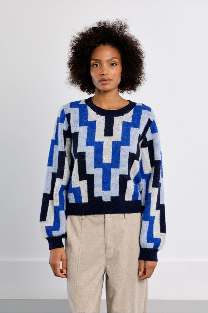 Knitted sweater, geometric pattern