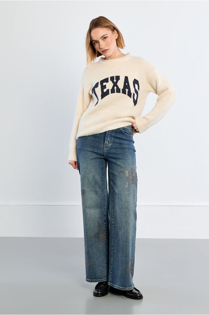 "Pull en maille, à inscription ""Texas"""