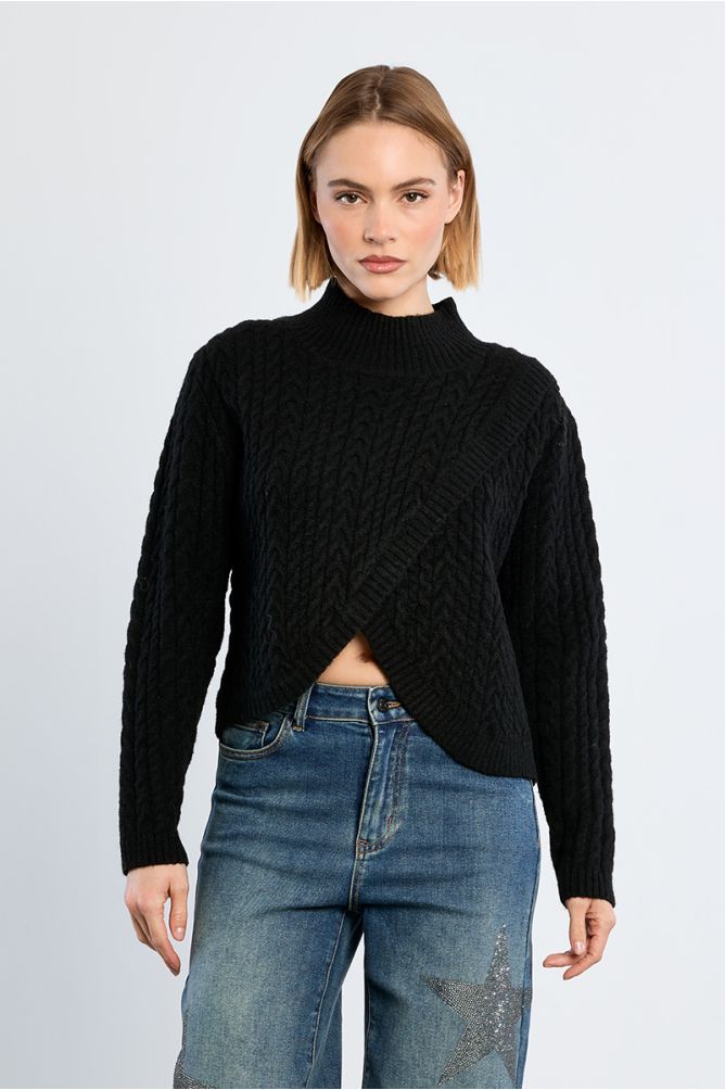 Cable-knit sweater, asymmetrical