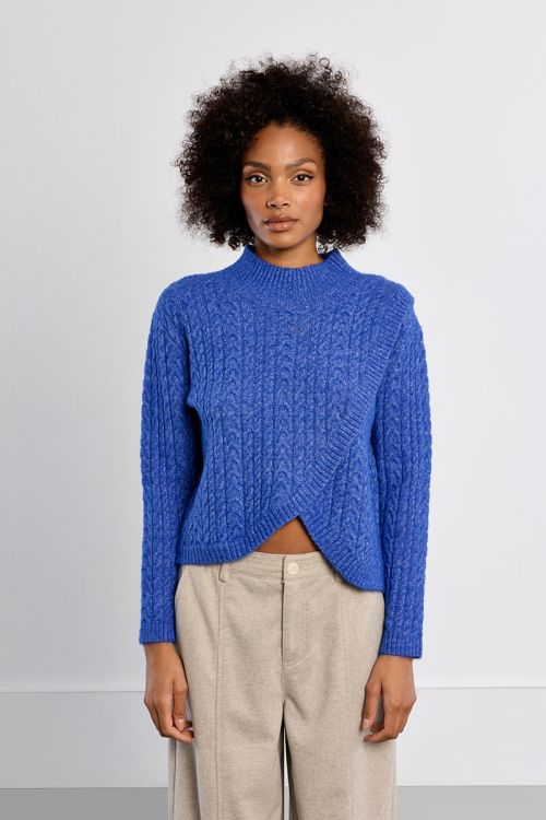 Cable-knit sweater, asymmetrical