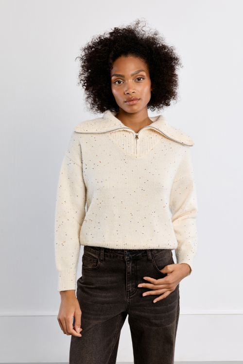 Trucker collar sweater with sequins