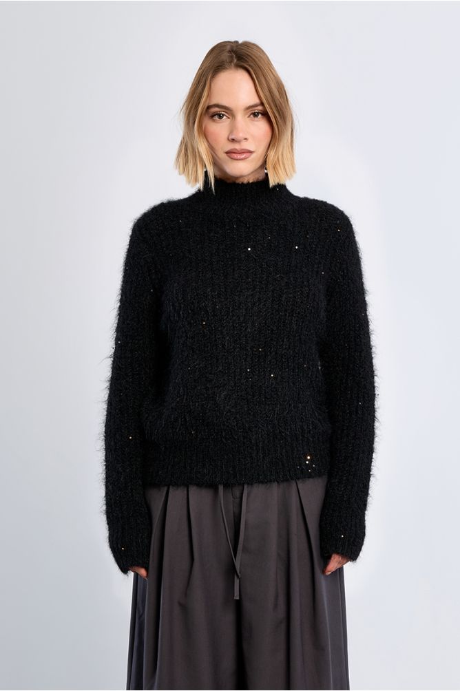 Pull col roulé, pailleté