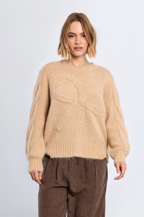 Knitted sweater with bow detail