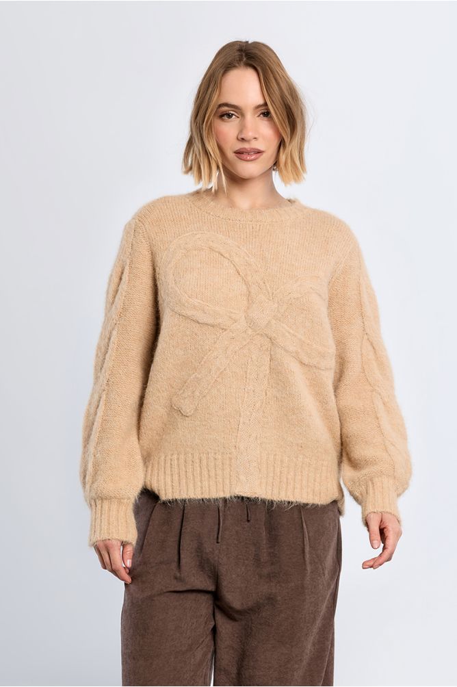 Knitted sweater with bow detail