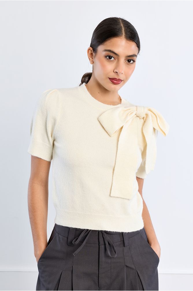 T-shirt en maille manches courtes avec nœud