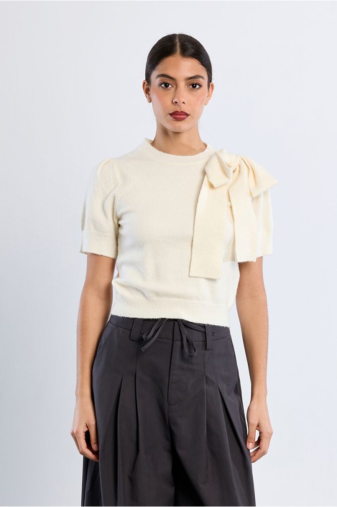 T-shirt en maille manches courtes avec nœud
