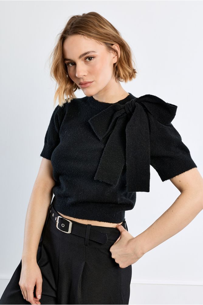 T-shirt en maille manches courtes avec nœud