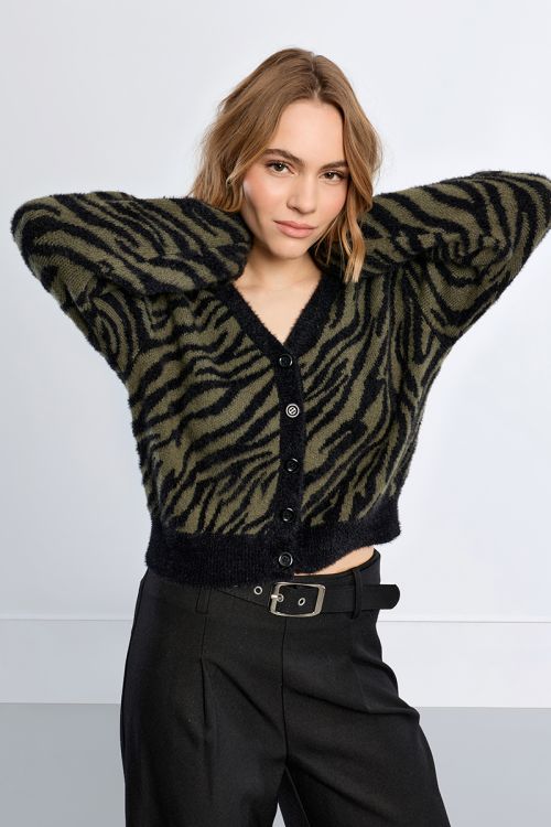 Zebra cardigan in fluffy knit