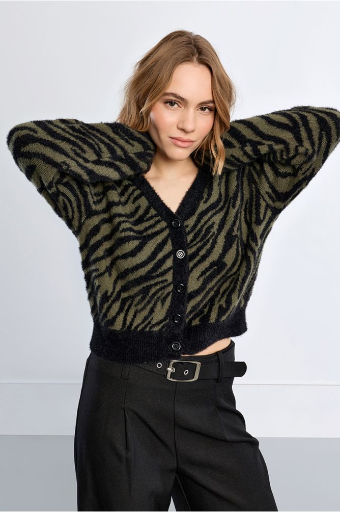 Zebra cardigan in fluffy knit