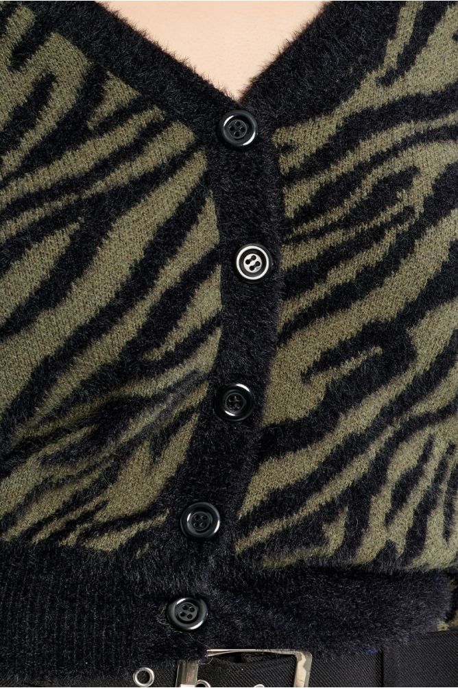 Cardigan zébré en maille duveteuse