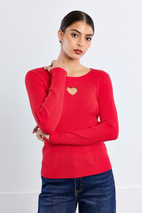 Pull côtelé, ouverture cœur