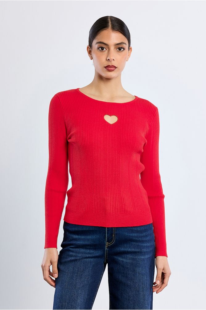 Pull côtelé, ouverture cœur