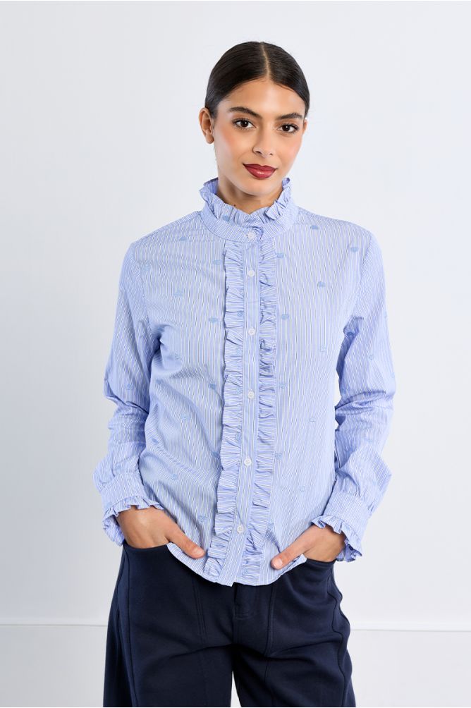 Camicia in popeline di cotone con colletto vittoriano - Lili Sidonio