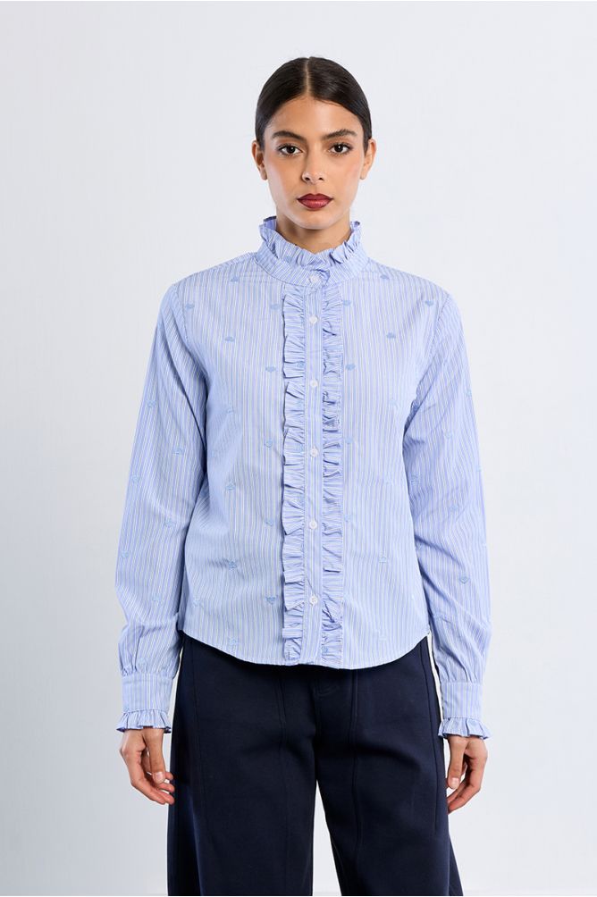 Chemise en popeline de coton, col victorien