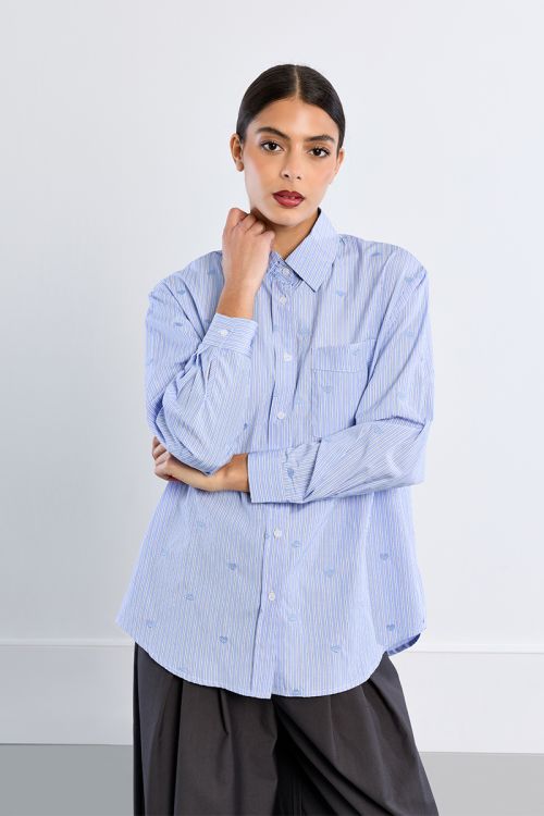 Chemise en popeline de coton, à cœurs
