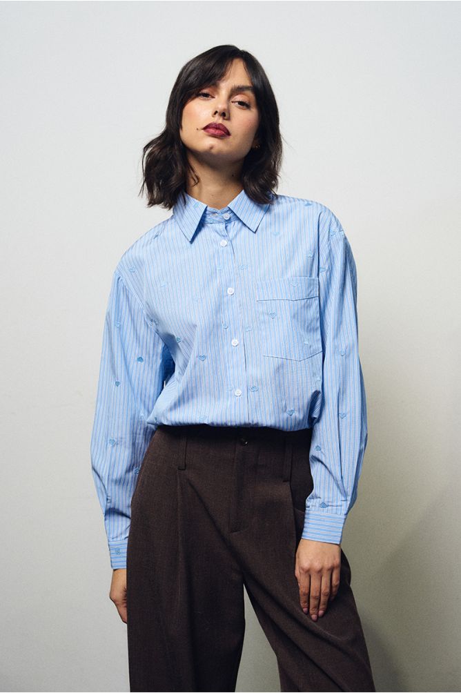 Cotton poplin shirt, with hearts