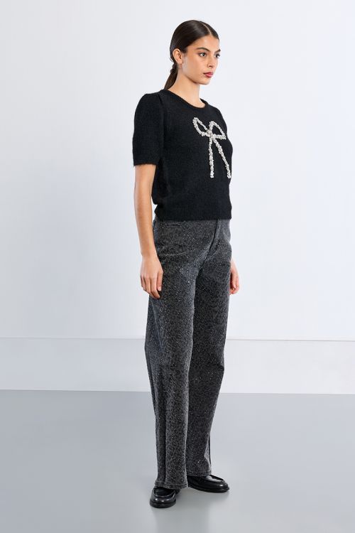 Pull manches courtes, nœud en sequin