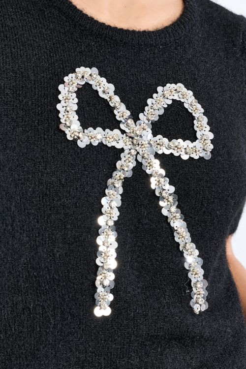 Pull manches courtes, nœud en sequin