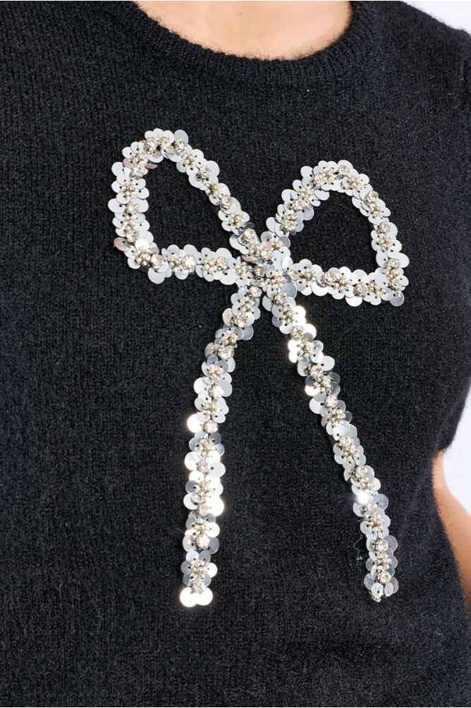 Pull manches courtes, nœud en sequin