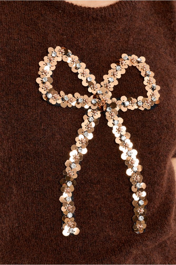 Short-sleeved sweater, sequin bow