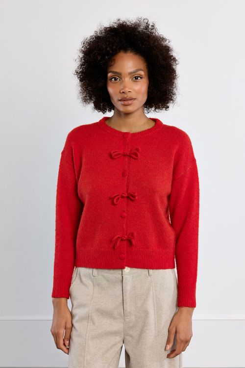 Plain cardigan, with bows