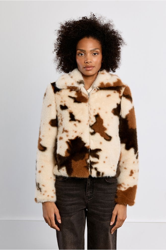 Faux fur jacket, animal pattern