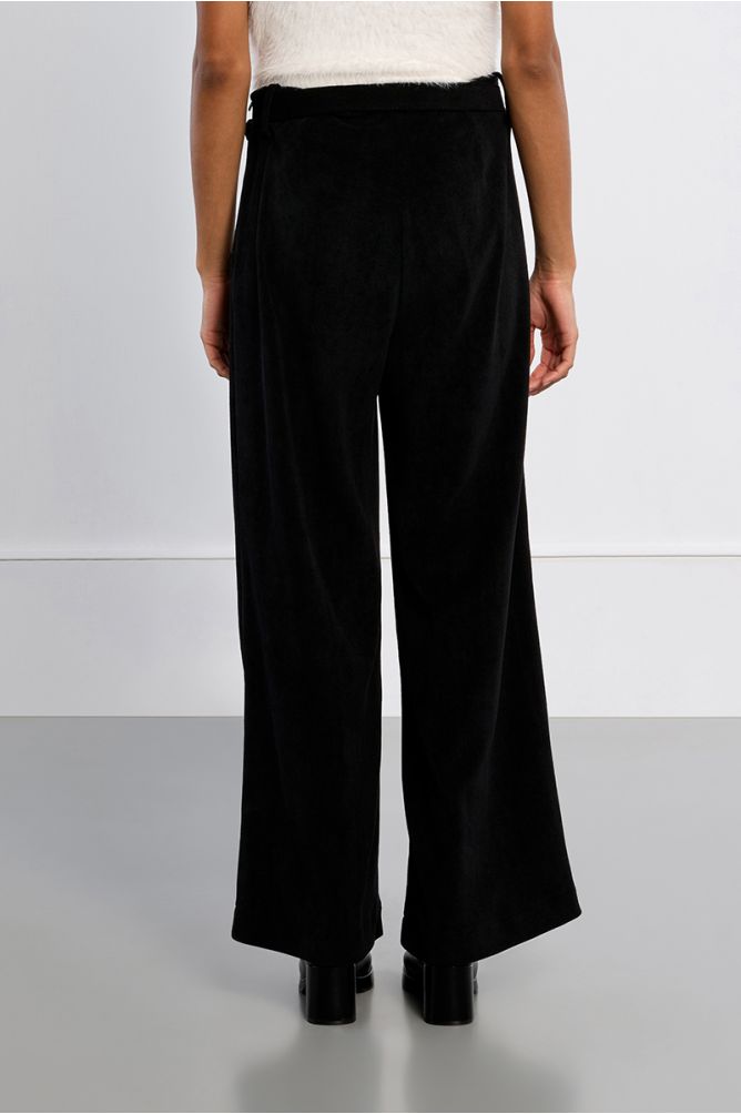 Pantalon taille haute à pinces, velours côtelé