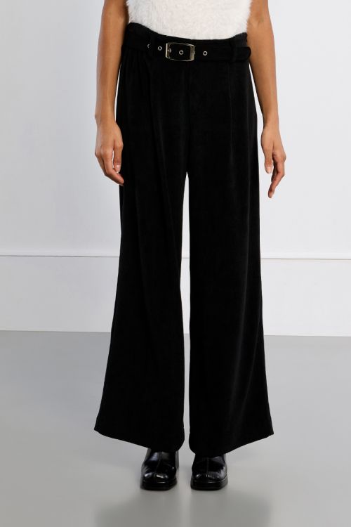 Pantalon taille haute à pinces, velours côtelé