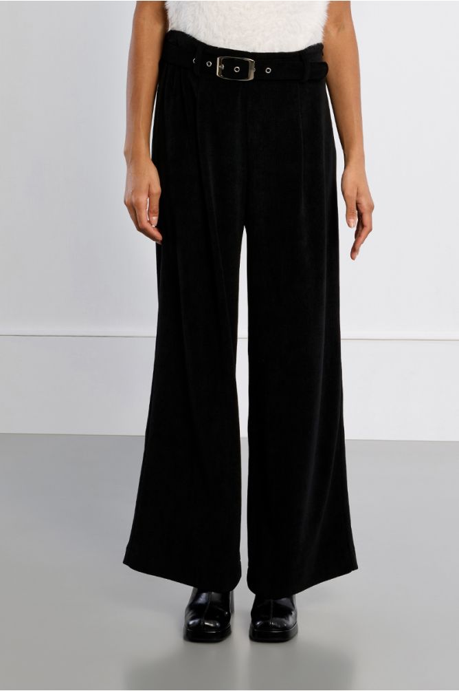 Pantalon taille haute à pinces, velours côtelé