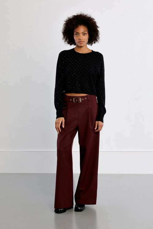 High-waisted pleated trousers, wide
