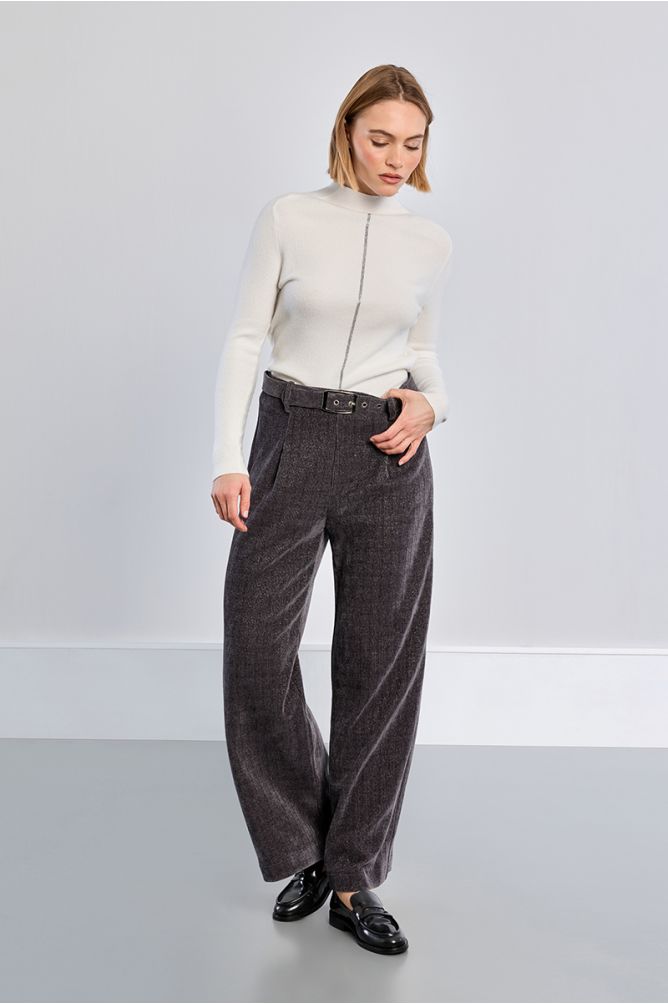 Pantalon taille haute à pinces, irisé