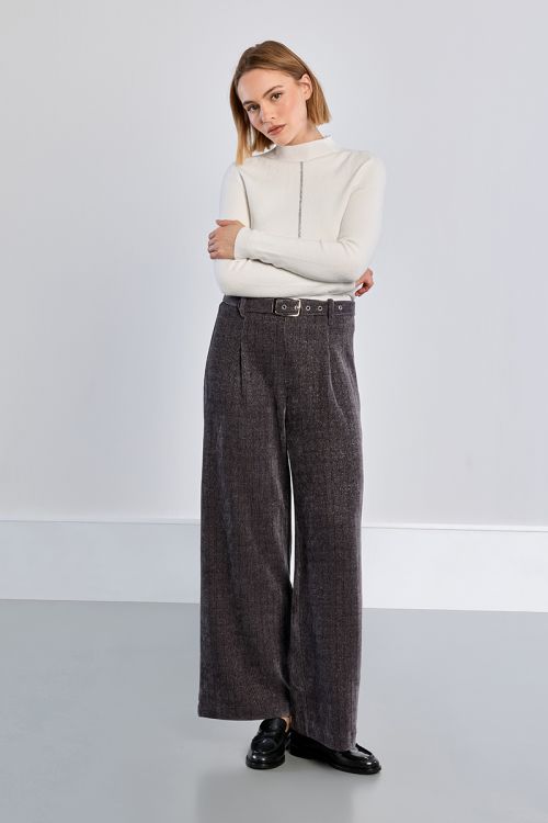 High-waisted pleated trousers, iridescent