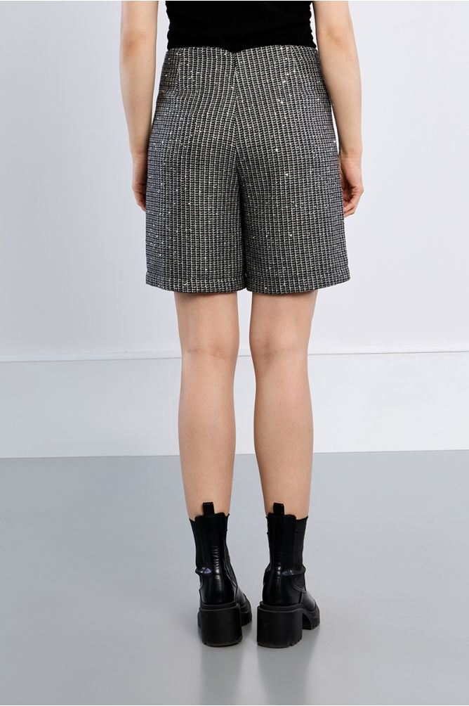 Tweed Bermuda shorts, with rhinestones