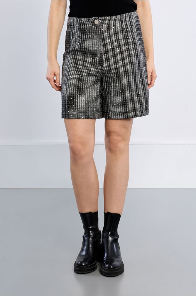 Tweed Bermuda shorts, with rhinestones