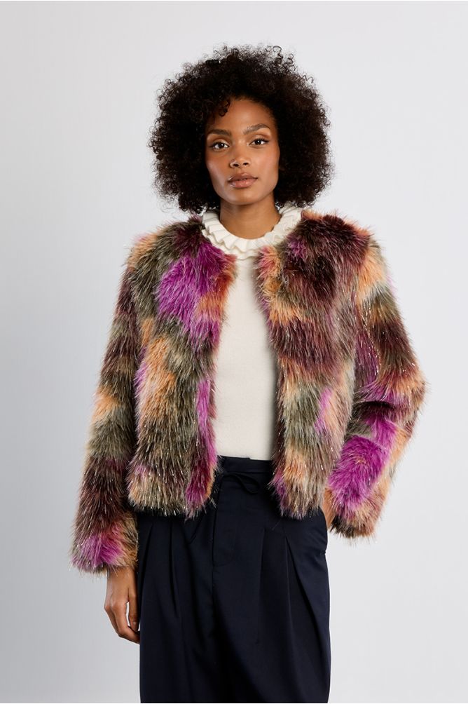 Veste en fausse fourrure, multicolore