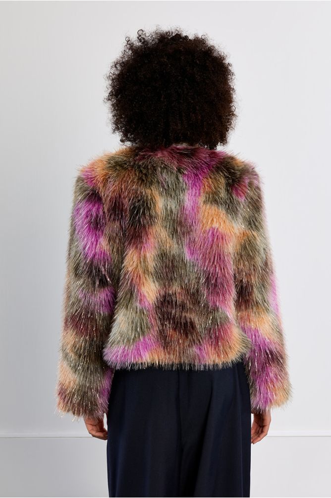 Veste en fausse fourrure, multicolore
