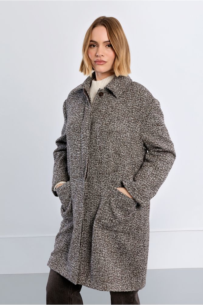 Manteau midi gris, chiné