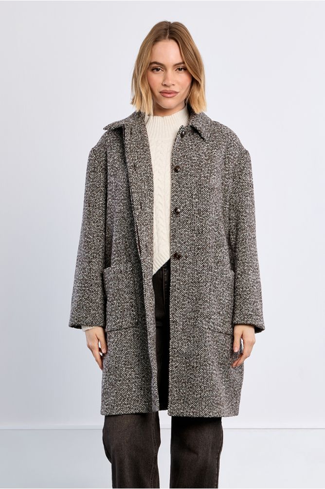 Manteau midi gris, chiné