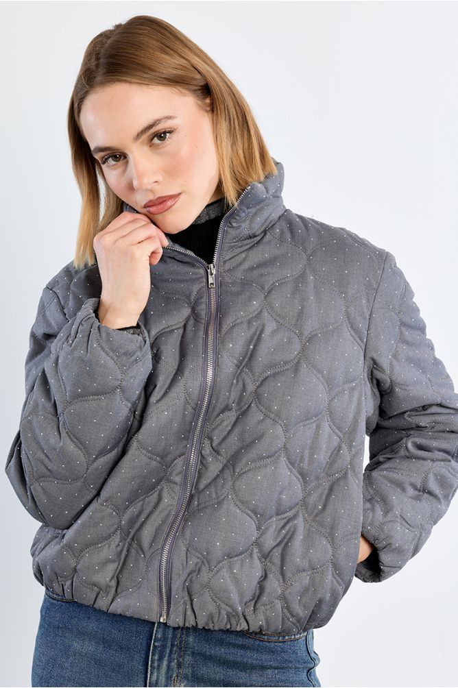 Quilted jacket, with rhinestones